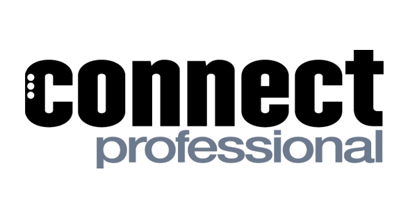 The image displays the text "connect professional" in two different fonts and colors. "connect" is in bold black lowercase letters, while "professional" is in smaller, light gray lowercase letters beneath the word "connect.