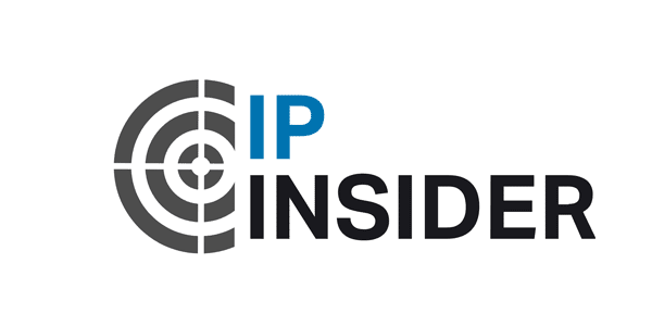 A logo featuring the text "IP INSIDER" with the word "IP" in blue and "INSIDER" in black. To the left of the text, a design resembling concentric circles with a segmented pattern, resembling a target or radar graphic, is displayed in gray.