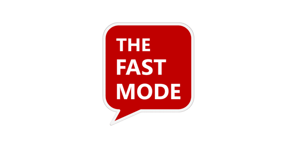 A red speech bubble with rounded corners contains the text "The Fast Mode" in white, bold, uppercase letters. The speech bubble has a white outline, and the background is white.